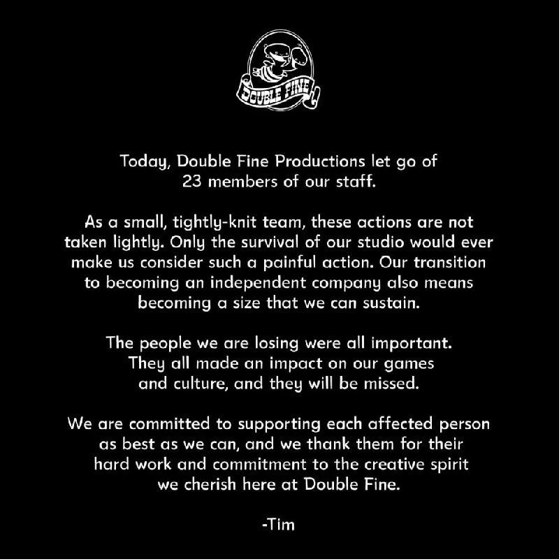 В студии Double Fine прошли сокращения штата