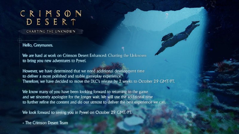 Релиз дополнения «Charting the Unknown» для Crimson Desert перенесли на 29 октября
